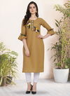Beige Designer Rich Look Cotton Silk Regular Wear Handwork Simple Kurtis 7078