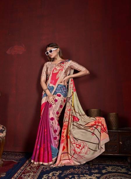 Beige Multi Colour Hanoi By Jivora Crepe Digital Printed Casual Wear Saree Wholesale Online 1705