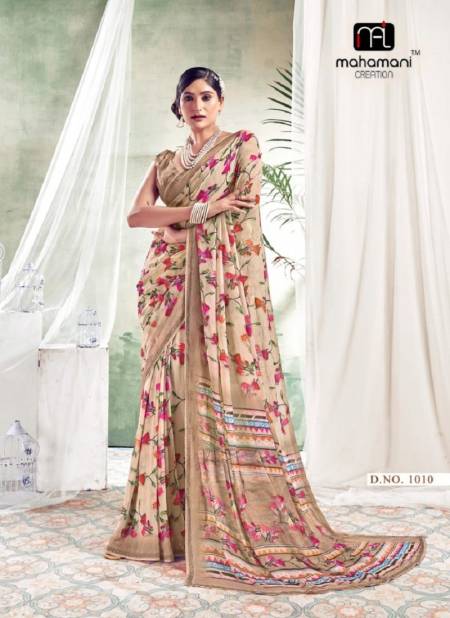 Beige Multi Colours By Mahamani Creation Daily Wear Printed Heavy waitless Saree Orders in India 1010
