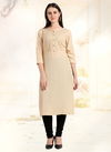 Beige Designer Straight Cut schiffli work Heavy Rayon Regular wear Kurtis 1096