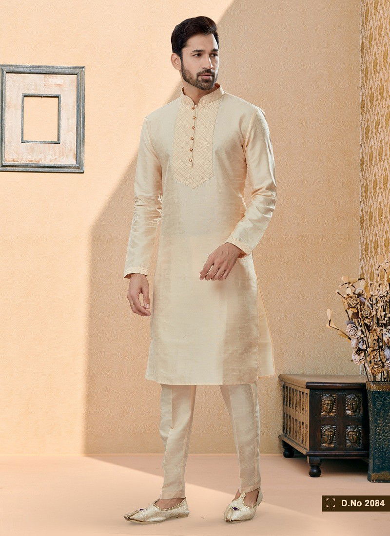 Beige Vol 15 Party Wear Mens Kurta Pajama Online Wholesale 2084