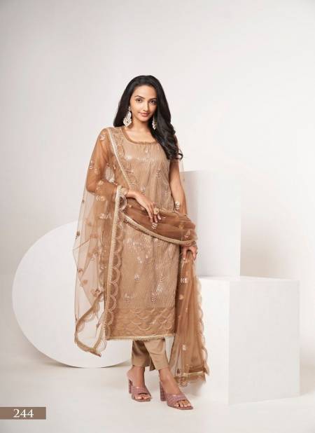 Biscuit Brown Colour Zehra Vol 6 By Narayani Fashion Butterfly Net Salwar Kameez Dress Material Catalog 244