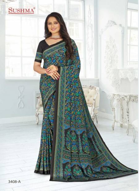 Black And Blue Colour Sushma Set 34 Dailywear Saree Catalog 3408 A