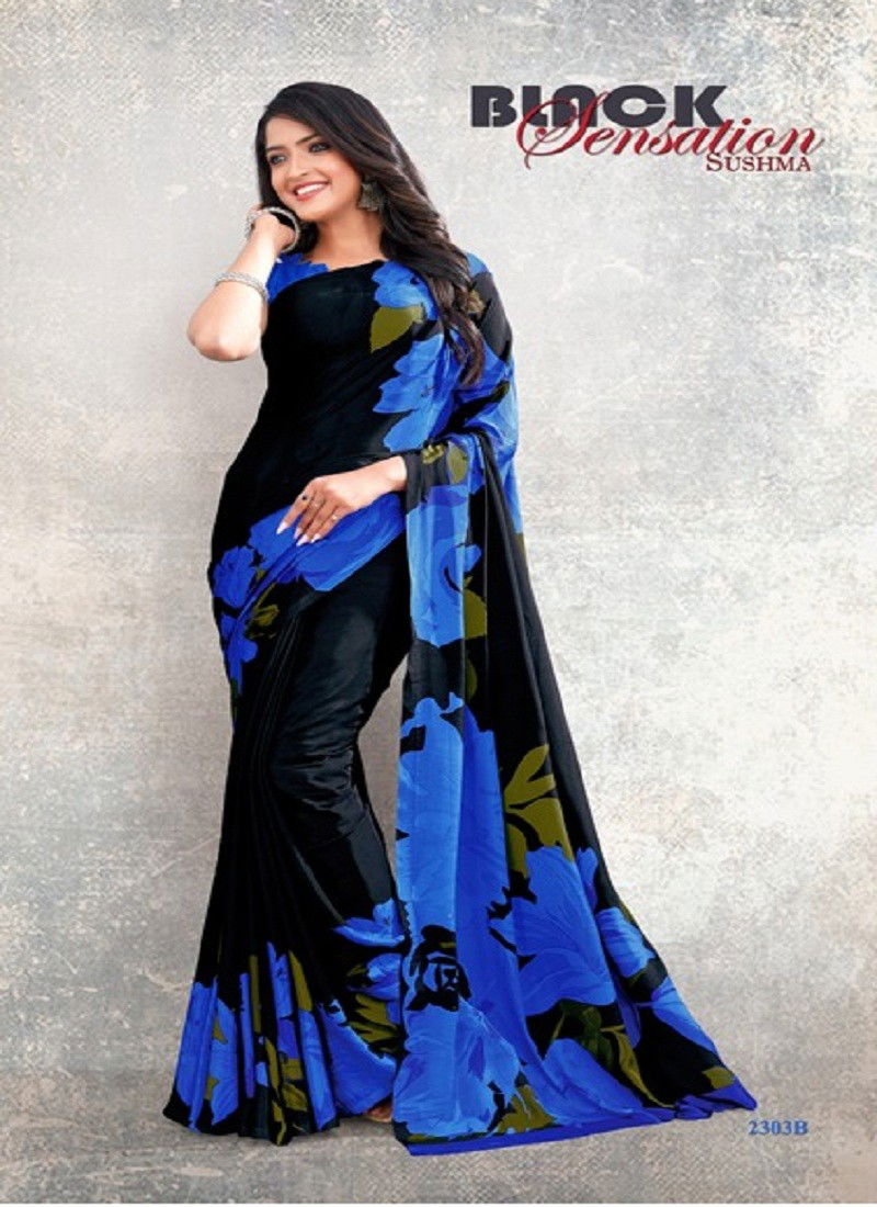 Black And Blue Modern Insight Vol 2 By Sushma Printed Saree Catalog 2303 B