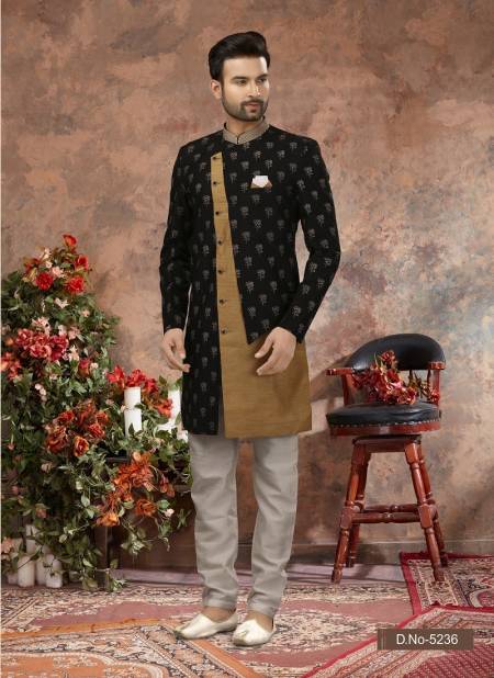 Black And Chikoo Colour Vol 11 Occasion Wear Mens Indo Western Orders In India 5236