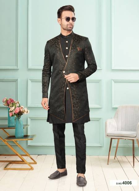 Black And Gold Colour GS Fashion Function Wear Mens Designer Indo Western Exporters In India 4006