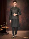 Black And Gold Colour GS Fashion Party Wear Jacquard Mens Modi Jacket Kurta Pajama Wholesale Shop In Surat 1015