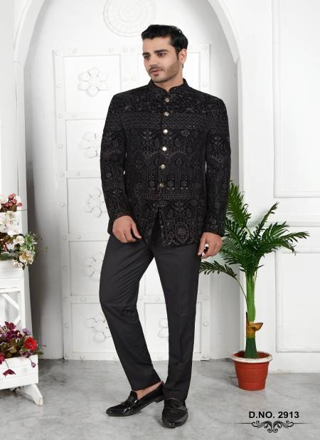 Black And Gold Colour Party Wear Mens Desginer Jodhpuri Jacket Wholesale Online 2913