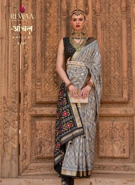 Black And Gray Colour Aanchal By Rewaa Silk Sarees Catalog 869