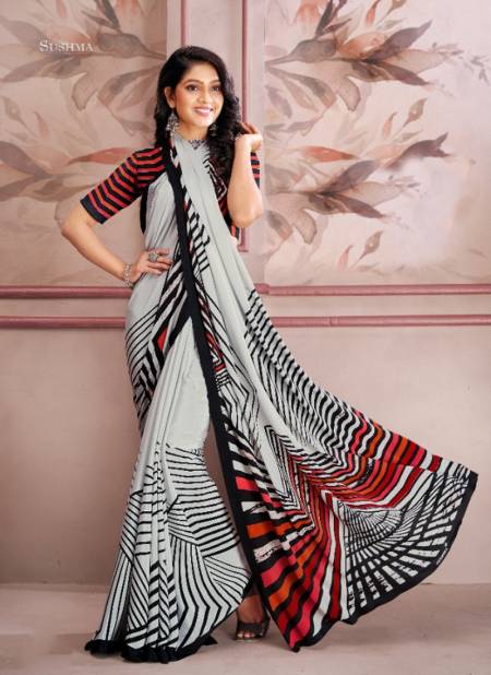 Black And Gray Uniqueness By Sushma Printed Sarees Catalog 705 A