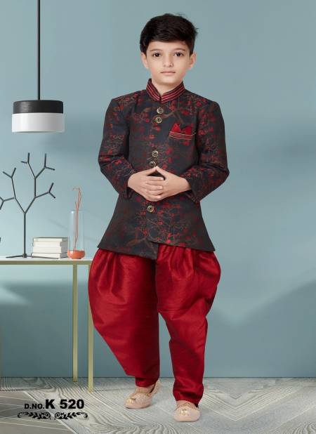 Black And Maroon Colour Kids Party Wear Kurta Pajama Catalog 520
