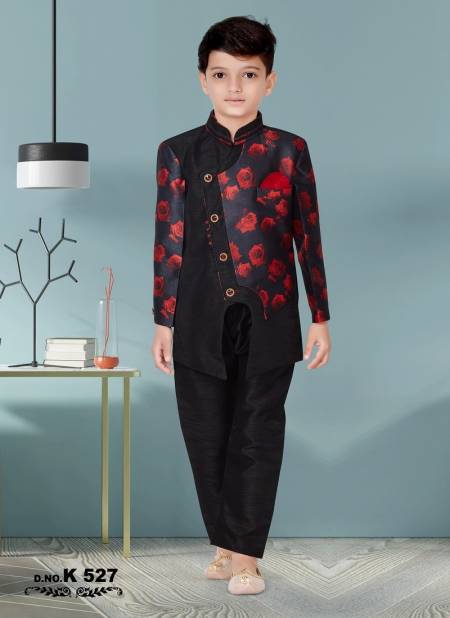 Black And Maroon Colour Kids Party Wear Kurta Pajama Catalog K 527