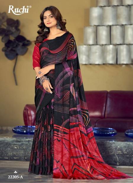 Black And Multi Colour Vartika Silk Black Special By Ruchi Satin Silk Designer Saree Catalog 22205 A