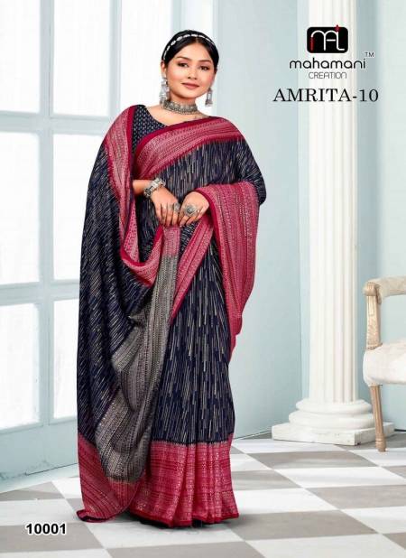 Black And Pink Colour Amrita Vol 10 By Mahamani Creation Heavy Moss Foil Printed Sarees Wholesale Online 10001
