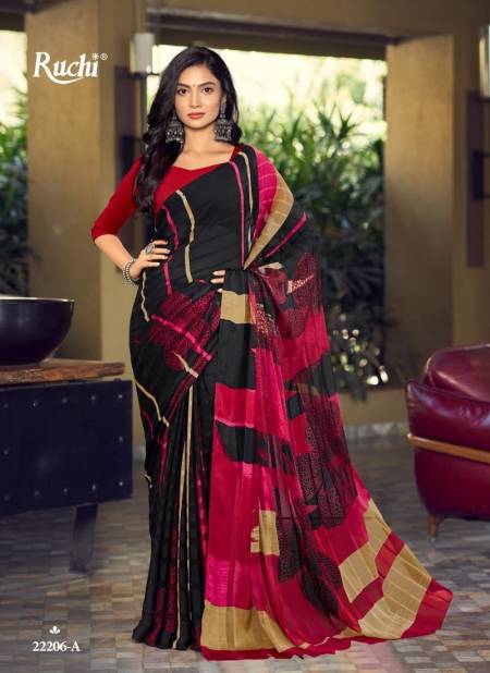 Black And Pink Vartika Silk Black Special By Ruchi Satin Silk Designer Saree Catalog 22206 A