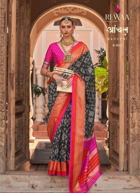 Black And Rani Colour Aanchal By Rewaa Silk Sarees Catalog 863