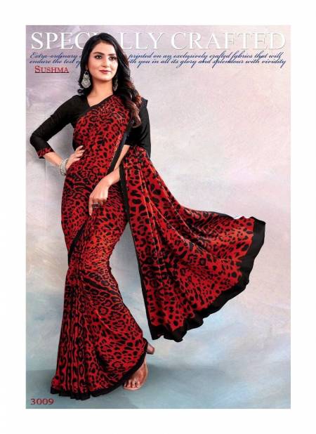 Black And Red Colour Digital 30 By Sushma Daily Wear Saree Catalog 3009