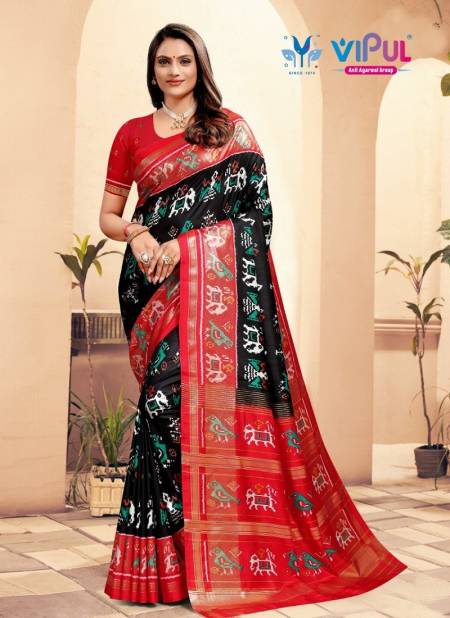Black And Red Colour Kathi Silk By Vipul Printed Saree Catalog 53717 C