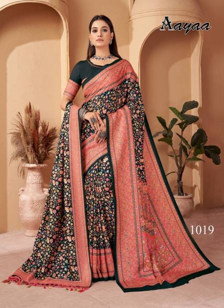 Black And Red Colour Pashmina Vol 3 By Aayaa Pashmina Designer Saree Catalog 1019