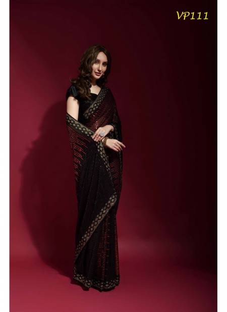 Black And Red Pyramid By Fashion Berry Party Wear Saree Catalog 111