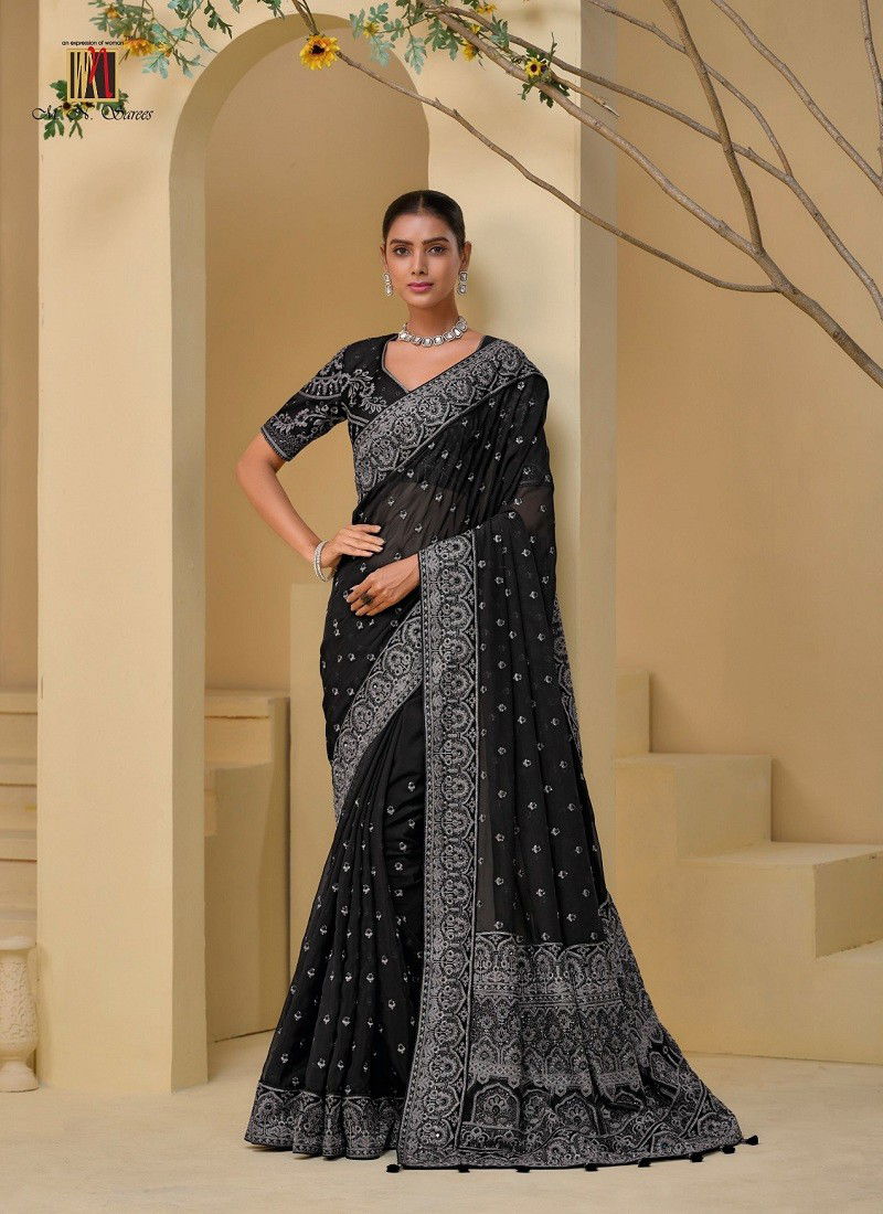 Black And Silver Colour Mn 7500 Designer Saree Wholesale Clothing Distributors In Mumabi 7511