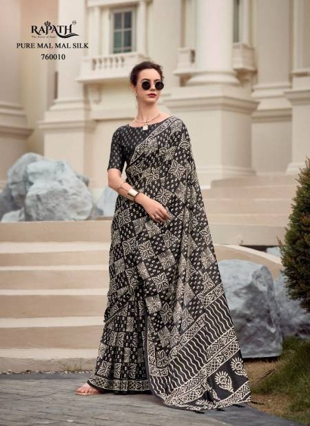 Black And White Colour Resham By Rajpath Mal Mal Silk Daily Wear Saree Wholesalers In Delhi 760010