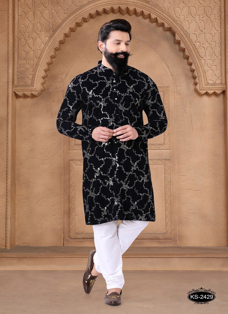 Black Colour 1632 Wedding Mens Wear Stright Kurta Pajama Wholesale Shop In Surat 1632-KS 2429