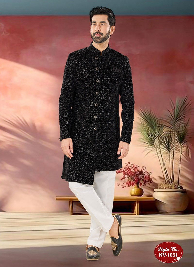 Black Colour 1651 1 Occasion Wear Mens Indo Western Wholesale Shop In Surat NV 1021