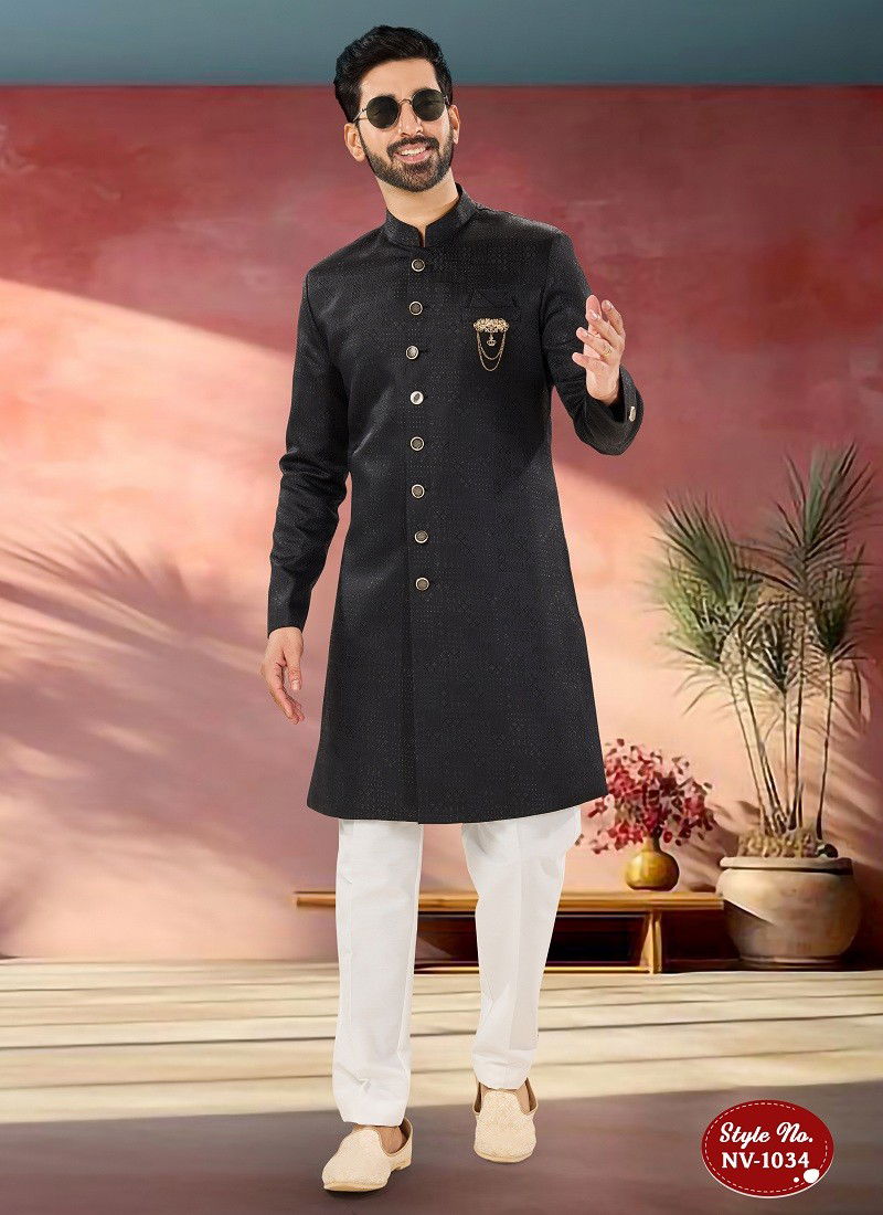 Black Colour 1651 2 Designer Party Wear Mens Indo Western Suppliers In India NV 1034