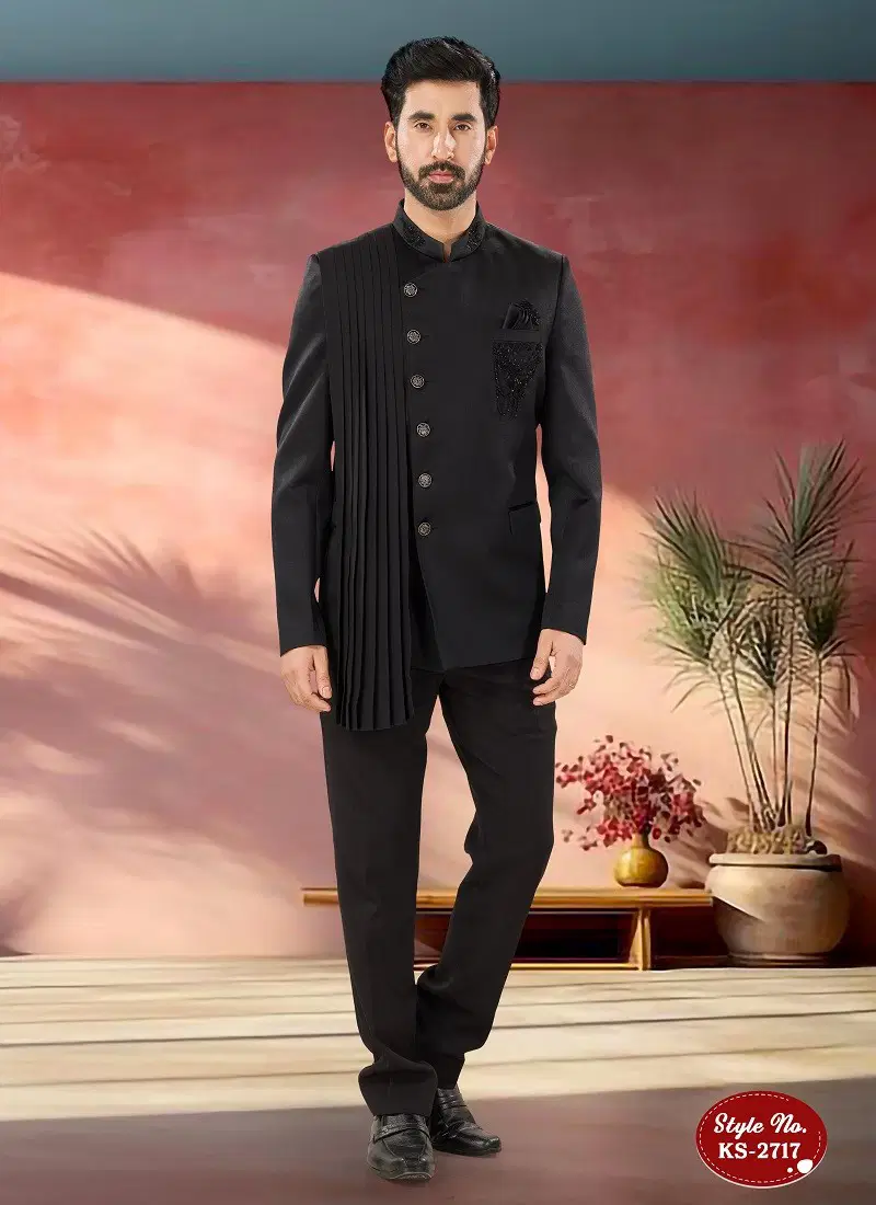 Black Colour 1652 Designer Party Wear Mens Jodhpuri Suits Wholesale Price In Surat KS 2717