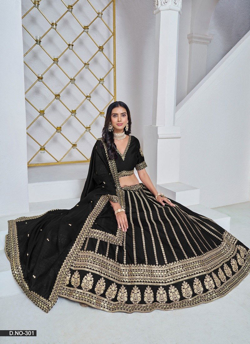 Black Colour 301 TO 304 Mehvish Vol 3 ART SILK Designer Wedding Wear Lehenga Choli Wholesale Online 301