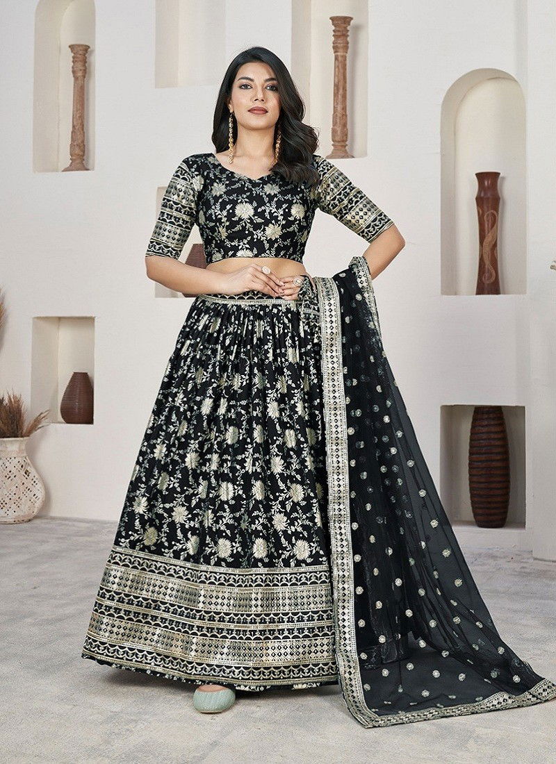 Black Colour Aalisha Vol 1 By Aawiya Dola Jacquard Designer Lehenga Choli Wholesale Online 1015