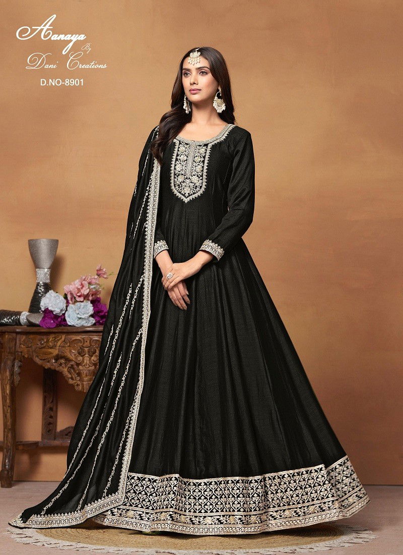 Black Colour Aanaya Vol 189 By Twisha Art Silk Gown With Dupatta Wholesale Price In Surat 8901