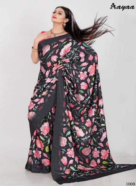 Black Colour Aaradhna Vol 1 By Aayaa Satin Digital Printed Designer Saree Catalog 1008
