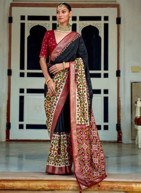 Black Colour Aari Patola Printed Ethnic Wear Wholesale Saree Collection 497 B