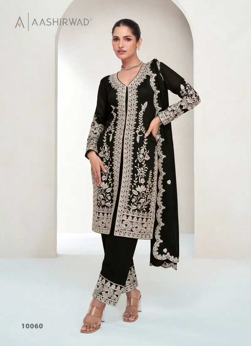 Black Colour Aarohi By Aashirwad Silk Wedding Salwar Kameez Exporters In India 10060