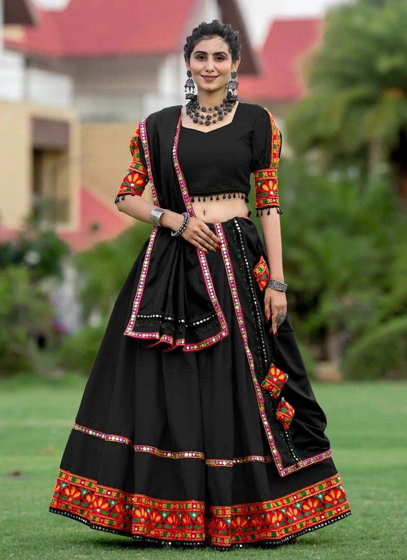 Black Colour Aawiya 7067 Colour Pure Cotton Navratri Lehenga Choli Orders In India 7067 E