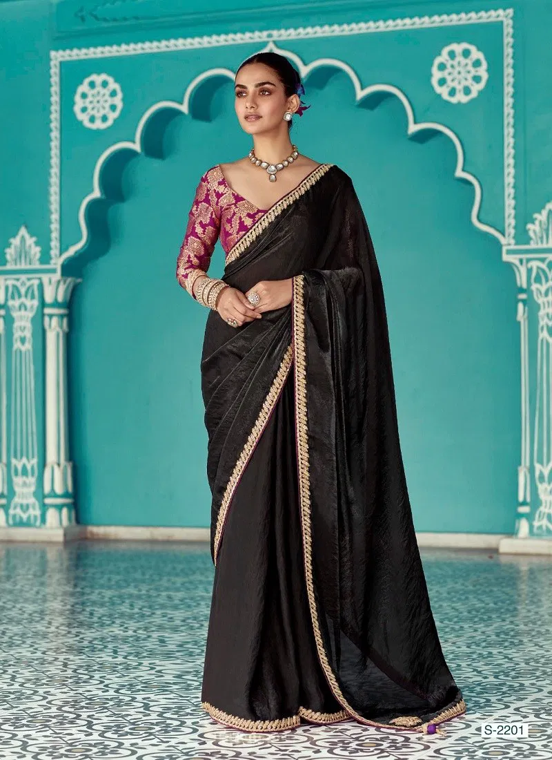 Black Colour Amber By Kimora Fancy Fabric Party Wear Saree Suppliers In India S 2201