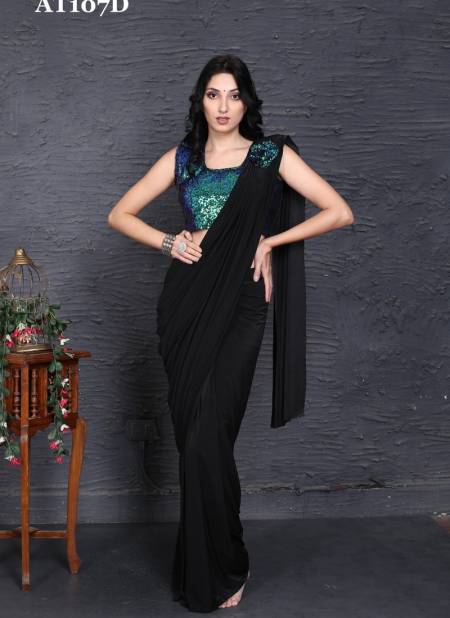 Black Colour Amoha AT 107 Colours Party Wear Saree Catalog AT 107 D