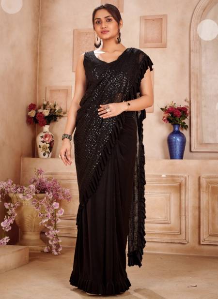 Black Colour Amoha Designer Wholesale Party Wear Sarees 101852 D