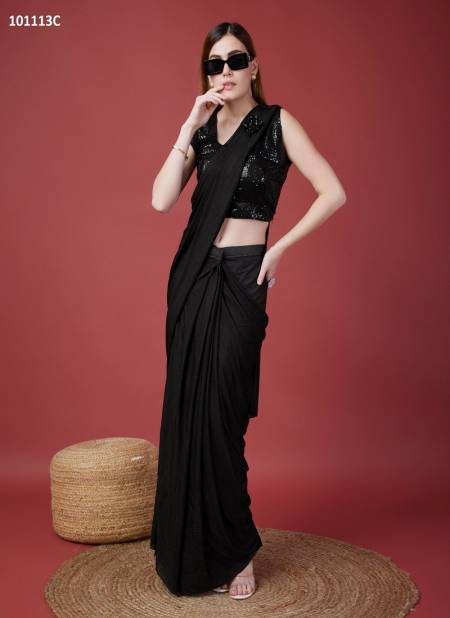 Black Colour Amoha Imported Crush Party Wear Readymade Saree Online Wholesale 101113C