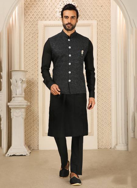 Black Colour Ethnic Wear Wholesale Kurta Pajama With Jacket Collection 1333