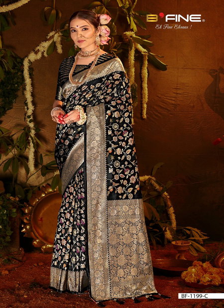 Black Colour B Fine Dhwani Designer Silk Wedding Wear Surat Saree Wholesale Market BF-1199-A