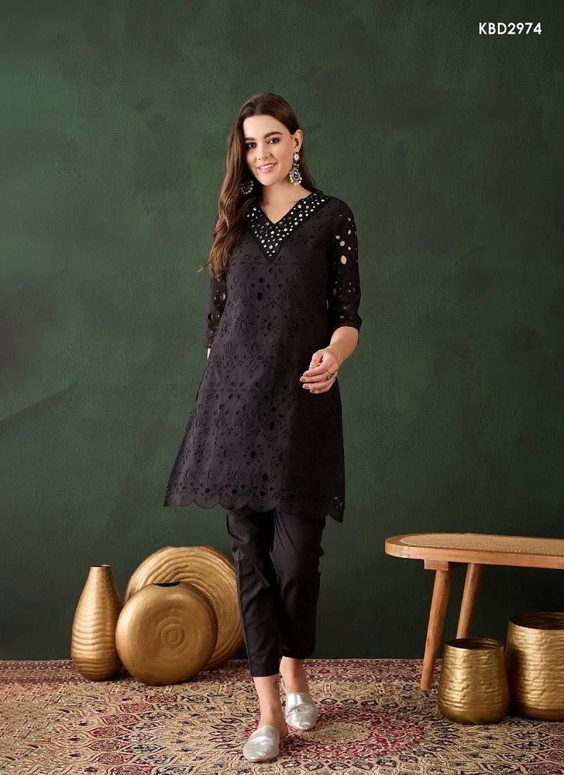 Black Colour Bhumi Vol 3 By Mahotsav Cotton Embroidery Kurti With Bottom Orders In India KB2974