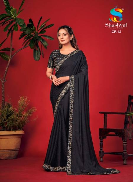 Black Colour Charvi By Shashvat Fancy Embroidery Designer Readymade Blouse Saree Orders In india CR-12