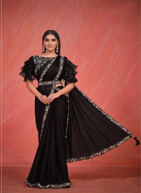 Black Colour Elegancia By Mahotsav Crepe Silk Party Wear Saree Catalog 23400