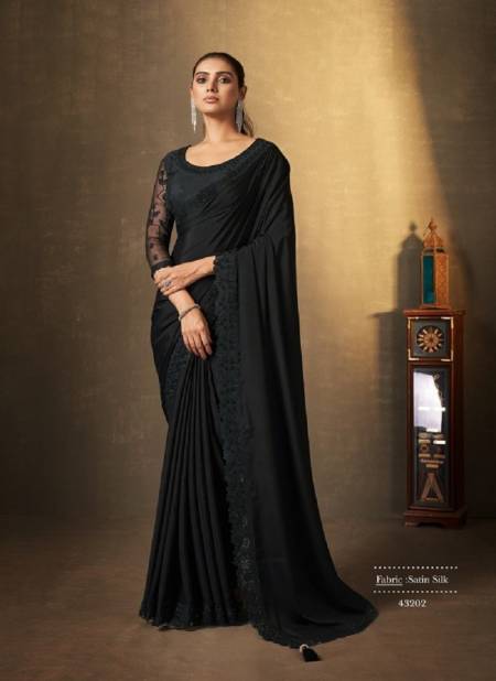 Black Colour Erisha By Mahotsav Satin Silk Party Wear Saree Catalog 43202