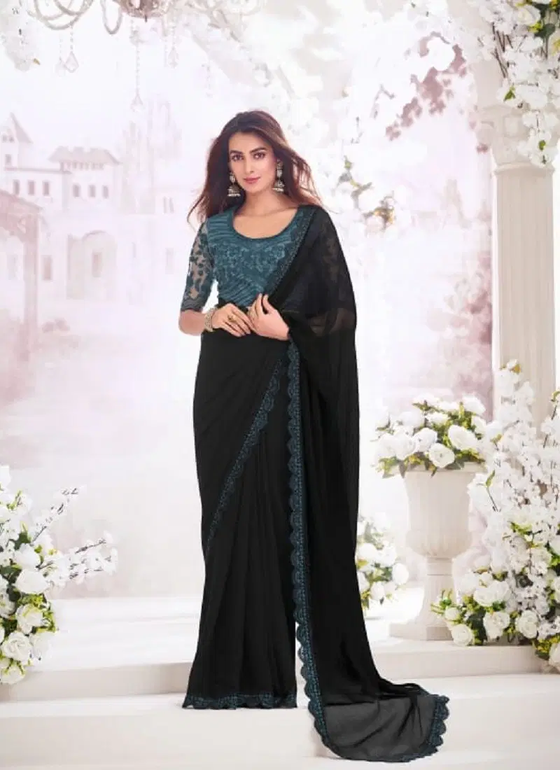 Black Colour Exotique Vol 5 By Anmol Embroidery Saree Wholesale Online 9210