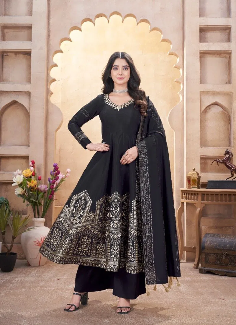 Black Colour Festive Flair By Khushboo Roman Slik Readymade Suits Wholesale Online 41002