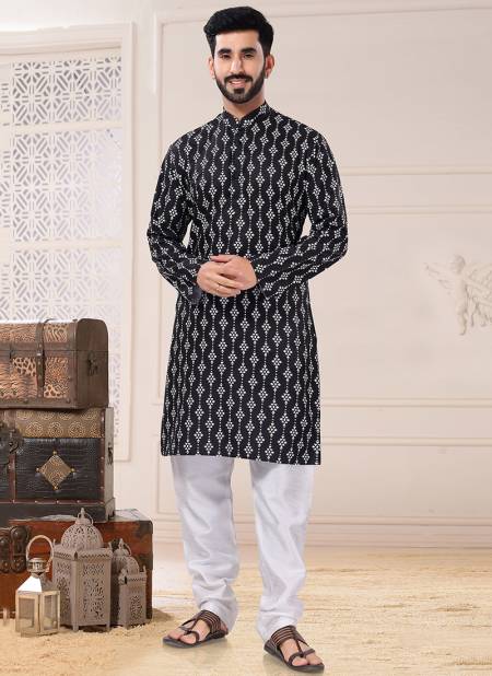 Black Colour Festive Wear Mens Wholesale Kurta With Pajama Catalog 1776